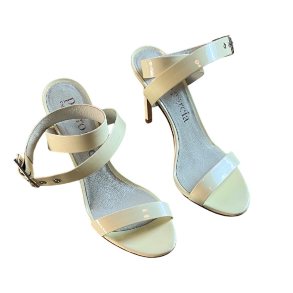 Pedro Garcia Cream Patent Leather Cecily Ankle Strap Sandals